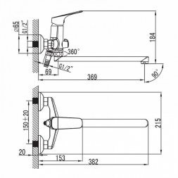 Смеситель для ванны с длинным изливом IDDIS Vinsente VINSBL2i10WA