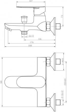 Смеситель ванно-душевой Agger Splendid A0910000 однозахватный 00-00000225