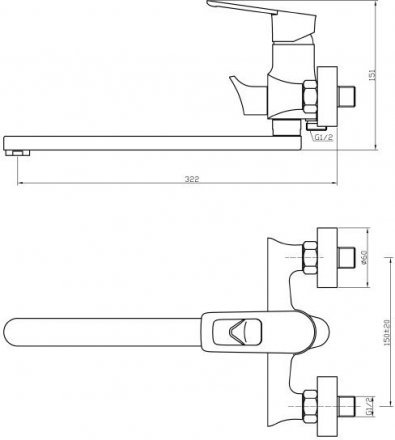 Смеситель ванно-душевой Agger Brave A2321100 однозахватный с длин. изл. 00-00000561