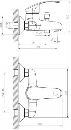 Смеситель для ванны Decoroom DR71035 одноручный с коротким изливом, хром