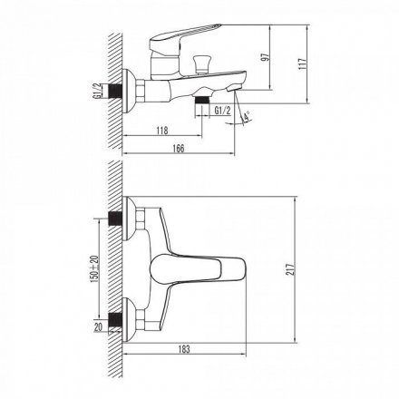 Смеситель для ванны с коротким изливом IDDIS Torr TORSB00i02WA