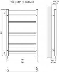 Полотенцесушитель электрический Lemark Poseldon П10 LM42810E 500x800, левый/правый