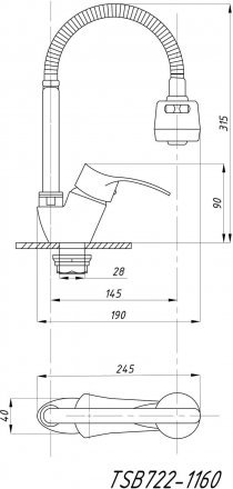 Смеситель для кухни TSARSBERG TSB-722-1160 гибкий излив тип См-МОЦБА
