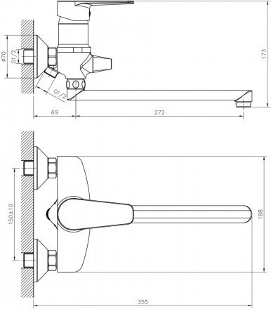 Смеситель универсальный Decoroom DR72043 одноручный с повор. изливом 35см, хром