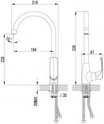 Смеситель для кухни Lemark SHAPE plus с высоким повор. изливом, хром LM1705C