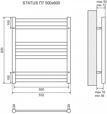 Полотенцесушитель водяной Lemark Status П7 LM44607 500x600