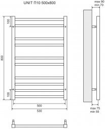 Полотенцесушитель электрический Lemark Unit П10 LM45810E 500x800, левый/правый